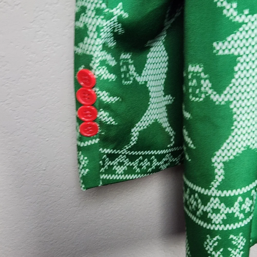 Dec. 25th Christmas Blazer Jacket Tie Reindeer Drinking Beer Mens Size XXL